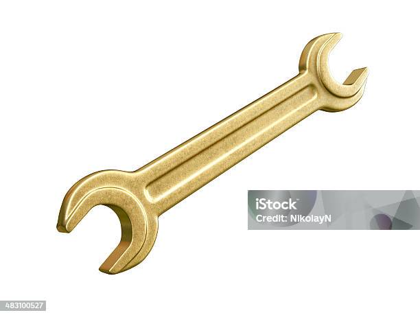 Gold Wrench Isolated On White Background Stock Photo - Download Image Now - Business Finance and Industry, Cut Out, Equipment