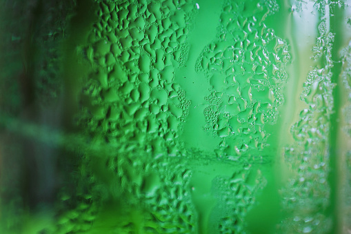 Green bottle with condensation