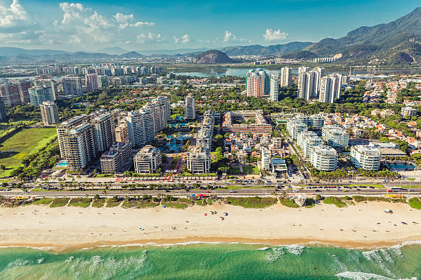 Rio de Janeiro, Barra da Tijuca beach aerial view Rio de Janeiro, Barra da Tijuca beach aerial view, Brazil barra beach stock pictures, royalty-free photos & images