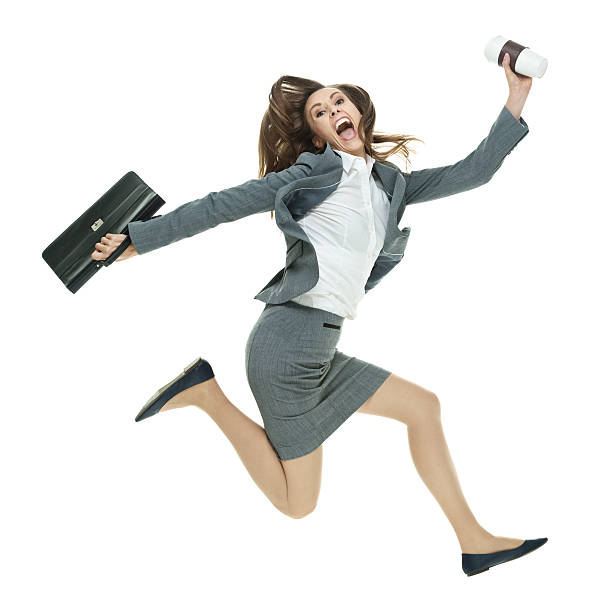 istock Excited businesswoman jumping 483104188