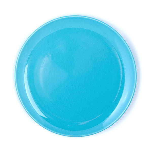 istock Empty plate of blue color on a white background. 483106884