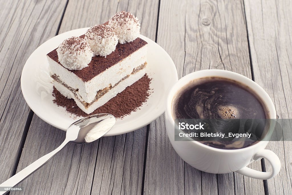 Coffee and cake Coffee and cake as a morning meal. Tasty food background 2015 Stock Photo