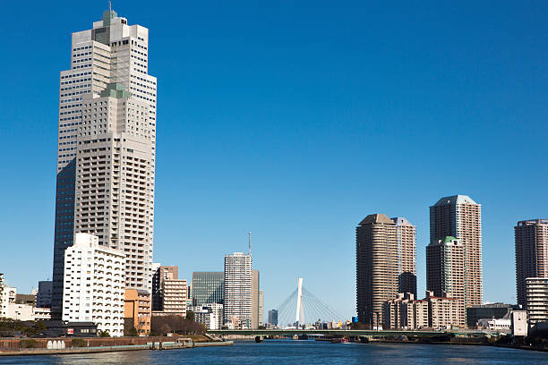 tokyo vista a la ciudad con vista al río - bahía de tokio fotografías e imágenes de stock