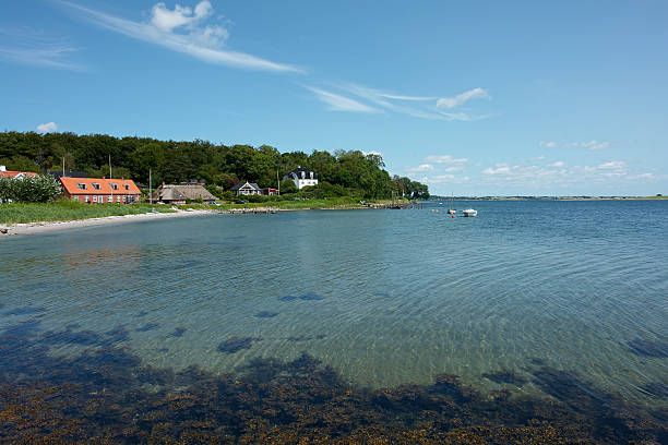 View of typical traditional classic design Danish houses Funen Denmark