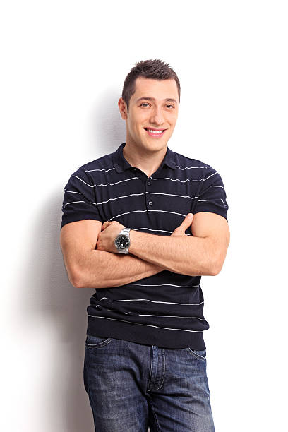 istock Casual young guy in a striped black and white shirt 483108764
