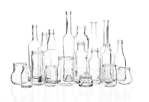 Clean open empty glass jar close up view on white background