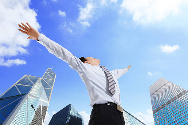 istock Business man carefree outstretched arms 483115151