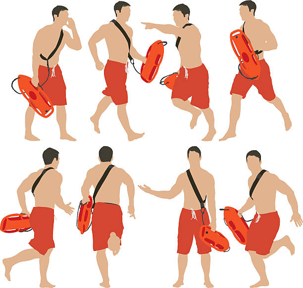 Lifeguard running vector art illustration