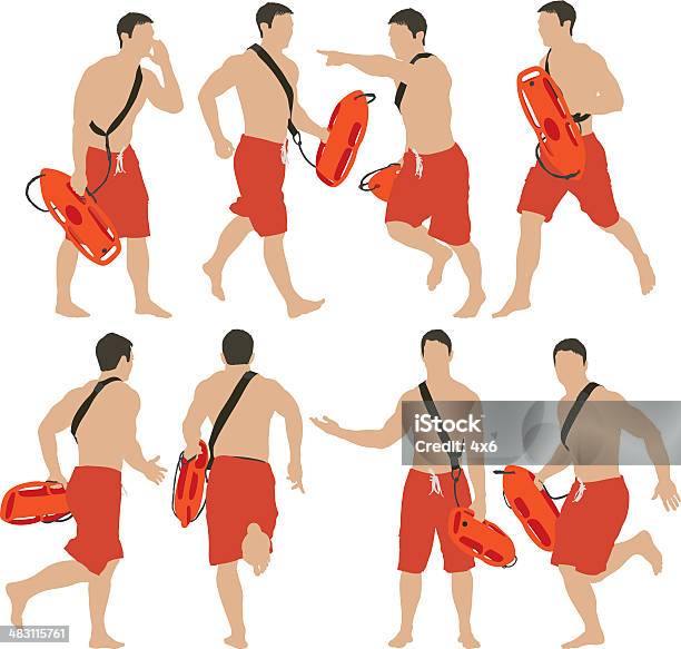 Lifeguard Running Stock Illustration - Download Image Now - Lifeguard, Barefoot, Running