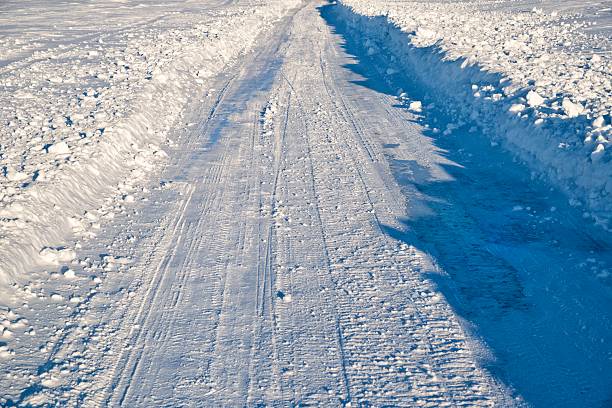 istock Snow Covered Ice Road on Frozen Lake 483116009