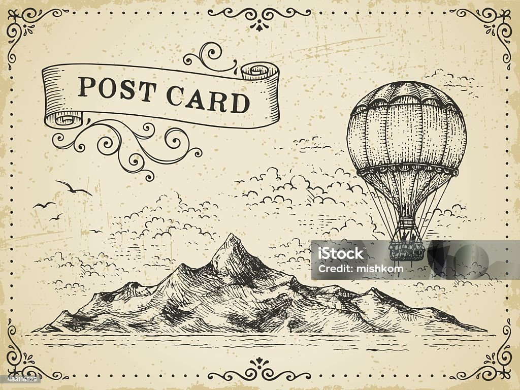 Vintage Post Card Hand drawn illustration.File is grouped,layered with global colors.More works like this in my portfolio. Old-fashioned stock vector