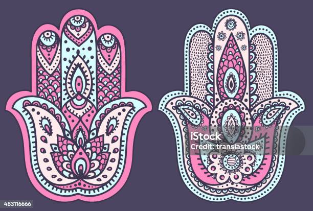 Vector Indian Hand Drawn Hamsa With Ornaments Stock Illustration - Download Image Now - 2015, Abstract, Aura