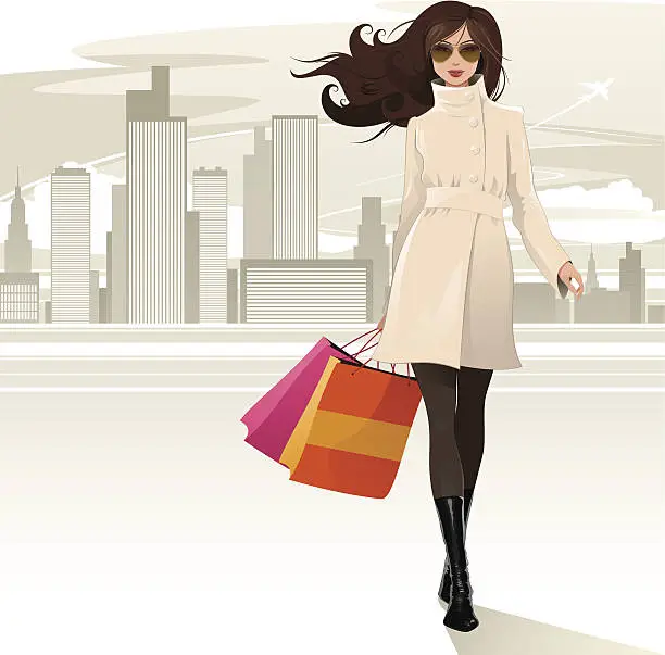 Vector illustration of Shopping girl