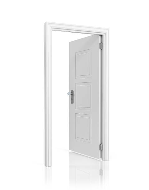 istock White blank opened door template, isolated on white background. 483118158