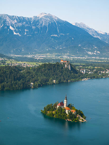 istock Bled lake with island church and castle 483118642