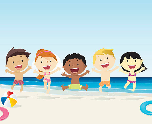 ilustrações de stock, clip art, desenhos animados e ícones de crianças na praia - vector sand summer smiling