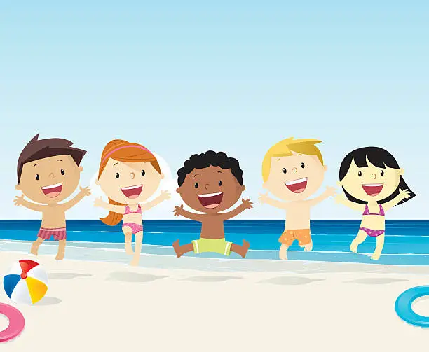 Vector illustration of Kids on the beach