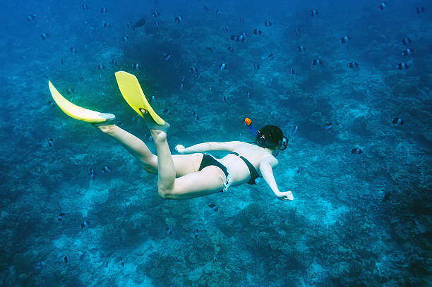 istock Woman with mask snorkeling 483120489