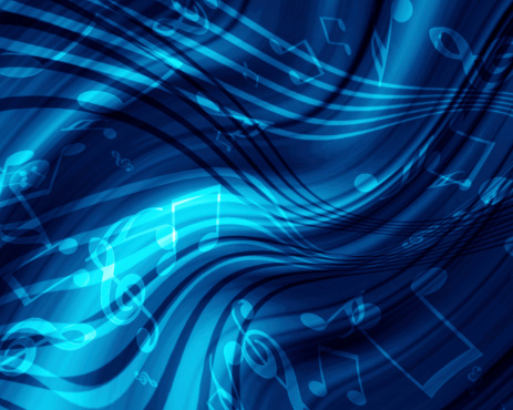 Abstract flowing blue background with music