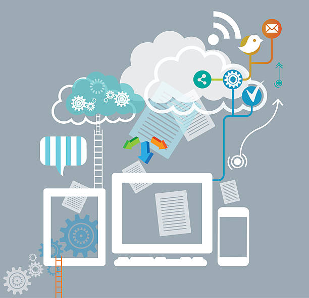 Les médias sociaux avec nuages informatique - Illustration vectorielle