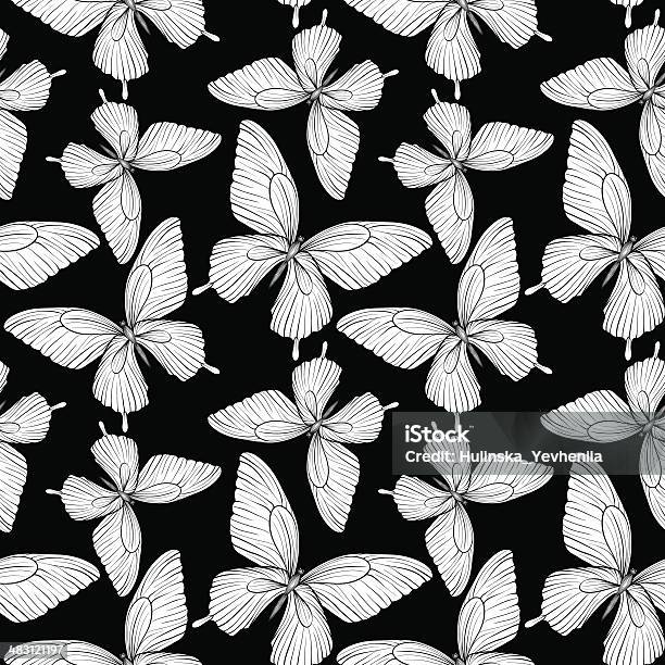 Nahtlose Hintergrund Mit Schmetterlingen Schwarz Und Weißen Farben Stock Vektor Art und mehr Bilder von Abstrakt