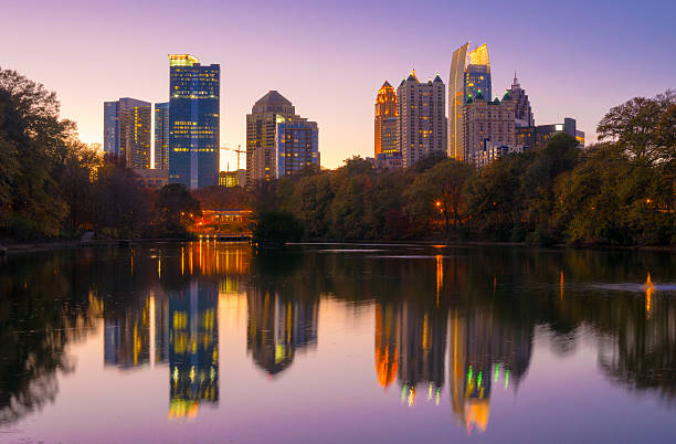 istock Midtown Atlanta skyline and lake at dusk 483121439