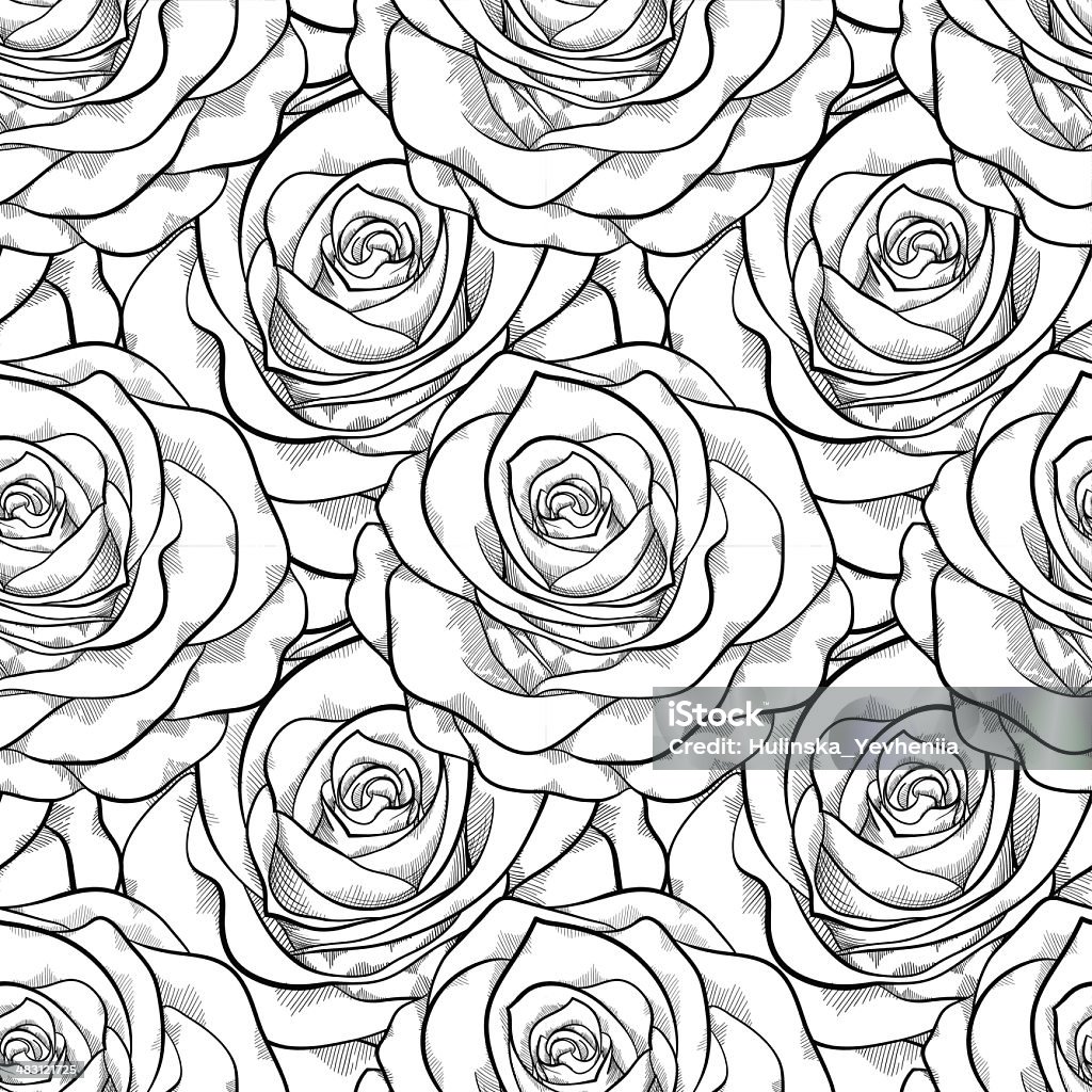 black and white seamless pattern in roses with contours. beautiful black and white seamless pattern in roses with contours. Hand-drawn contour lines and strokes. Perfect for background greeting cards and invitations of the wedding, birthday, Valentine's Day Seamless Pattern stock vector