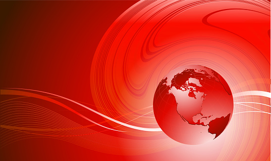Abstract red color waves with globe. Vector design eps 10