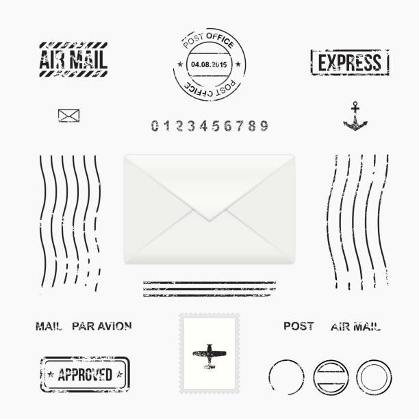 zestaw post stempel symbole - postmark stock illustrations