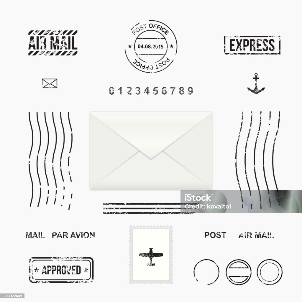 Set of post stamp symbols Mail envelope, vector illustration Postage Stamp stock vector
