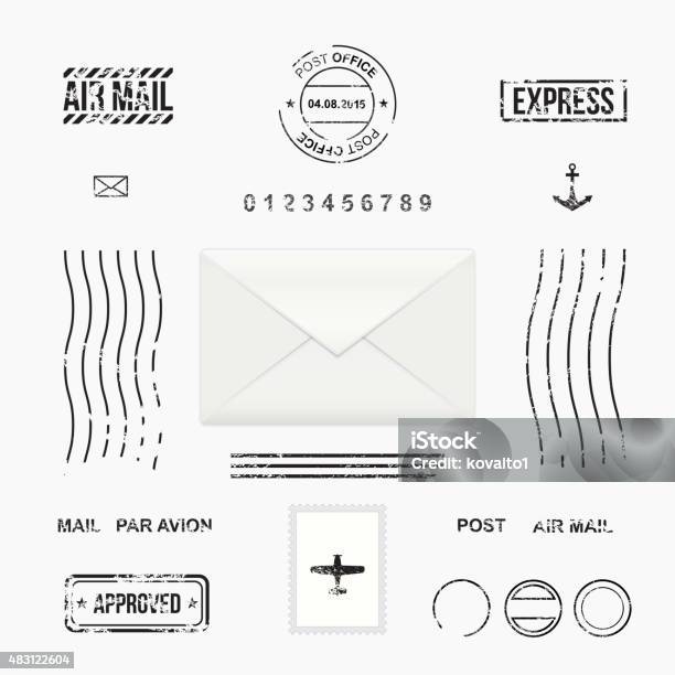 Set Of Post Stamp Symbols Stock Illustration - Download Image Now - Postage Stamp, Rubber Stamp, Postmark