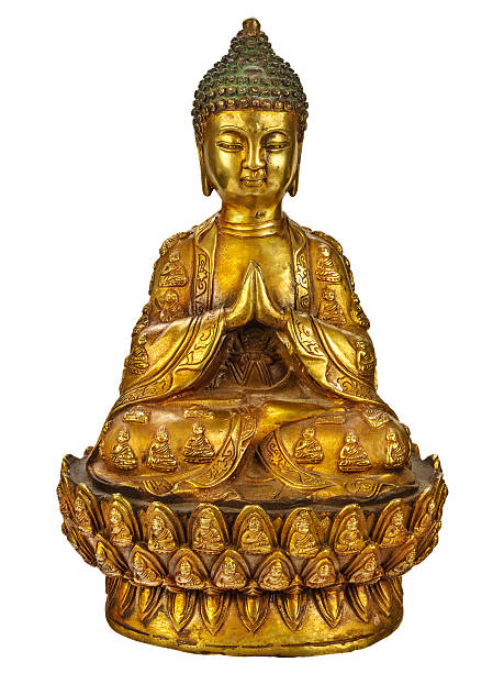 istock Genuine ancient buddha statue isolated on white 483124220