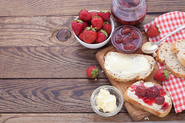 istock overhead view on healthy breakfast with strawberry jam 483124228