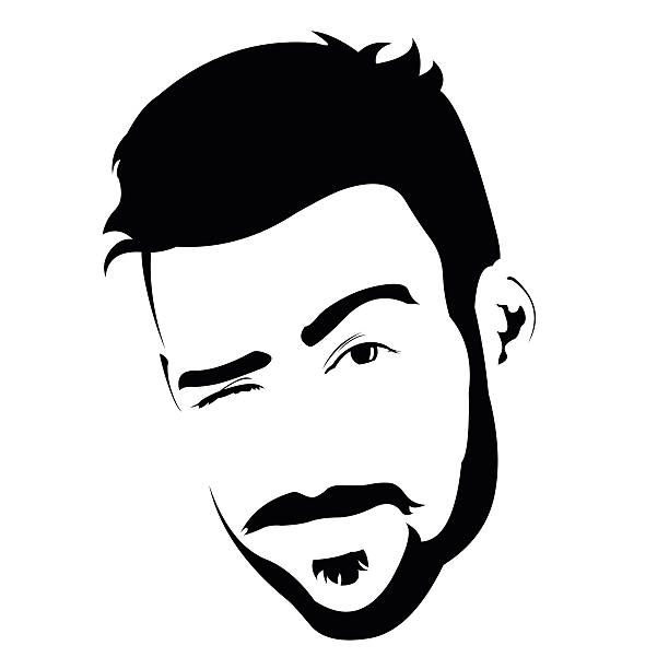 Portrait of young bearded charming man winking at camera. vector art illustration