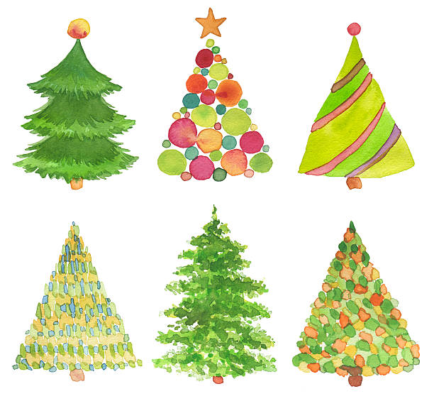 Conjunto De Mão Em Aquarela Pintada Árvore De Natal - Arte vetorial de  stock e mais imagens de Árvore de Natal - iStock
