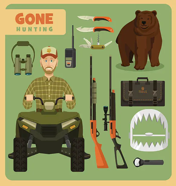 Vector illustration of Gone hunting bear