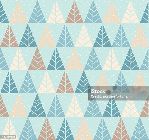Seamless Pattern With Stylized Tree And Snowfall Stock Illustration - Download Image Now - Pattern, Winter, Holiday - Event