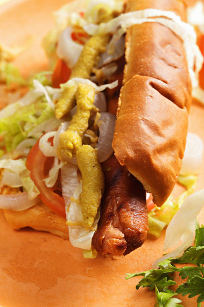 istock Hotdog with iceberg lettuce closeup 483131576