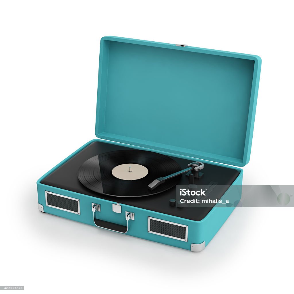 Platine vintage turquoise isolé - Photo de Platine de disque vinyle libre de droits