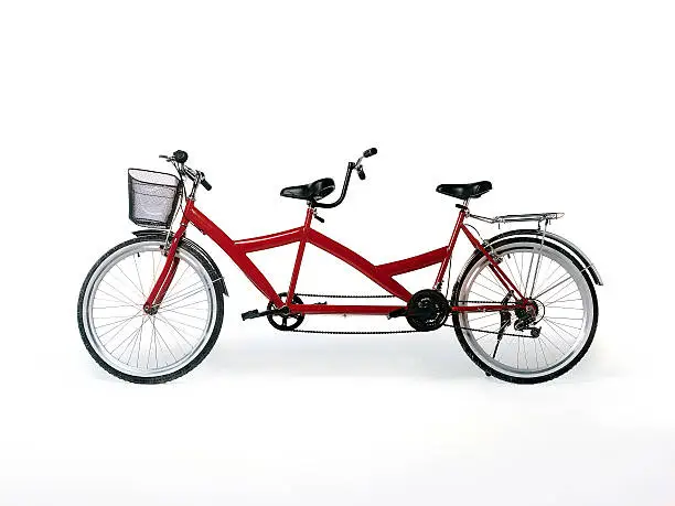 red tandem bicycle on white background