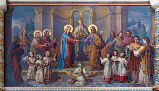 Vienna - Wedding of Mary and Joseph fresco  by Josef Kastner from end of 19. cent. in Carmelites church in Dobling.