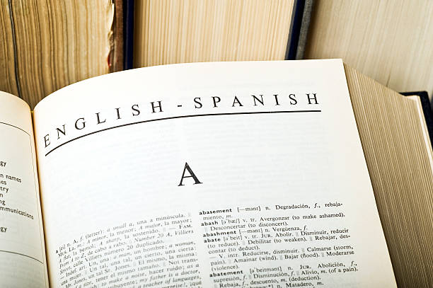 English spanish dictionary Letter A of english spanish dictionary. spanish culture photos stock pictures, royalty-free photos & images