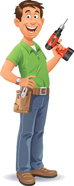 Vector illustration of Handyman With Drill