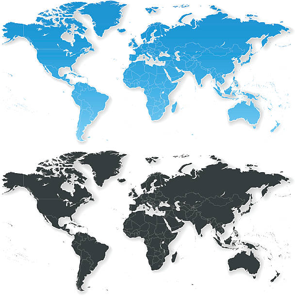 WORLD MAP Isolated with Shadows This detailed World Map (using the Miller cylindrical projection) shows all of the countries individually with borders. These maps have white borders at the edges of the land, and subtle shadows beneath them. I am also including an extra eps file of the same map without the shadows in the zip folder accompanying this download. This file is layered and grouped (with layer and group labels in aiV10 file), making it a very easy file to work with. This download contains an editable ai v10 and eps file, as well as a large JPG file. mexico poland stock illustrations