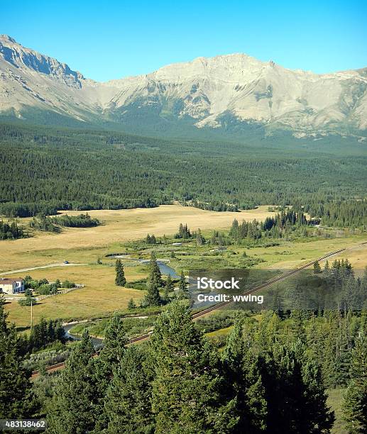 Crowsnest River And Rocky Mountains From Above Summer Stock Photo - Download Image Now