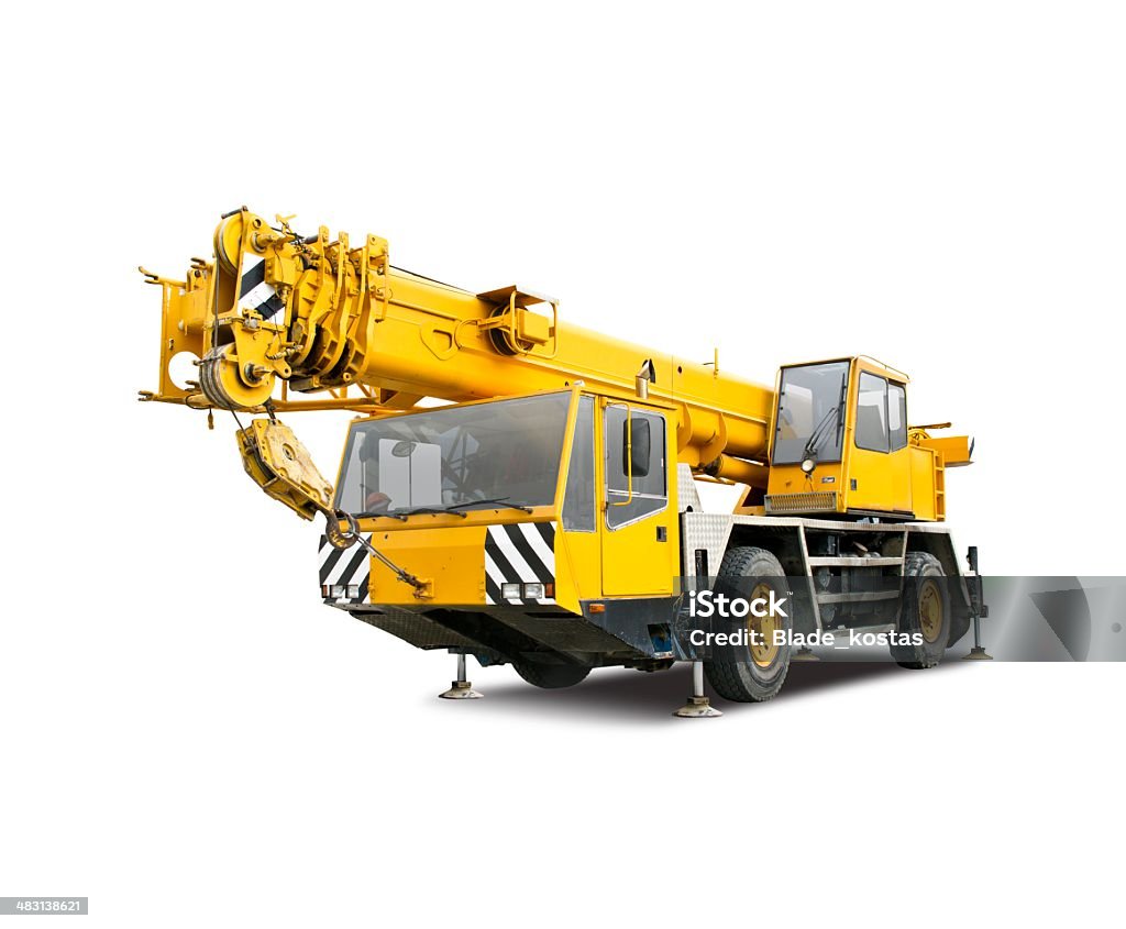 Mobile crane truck Mobile crane truck isolated on white Crane - Machinery Stock Photo