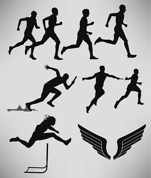ilustraciones, imágenes clip art, dibujos animados e iconos de stock de pista y campo masculino de eventos - atletismo