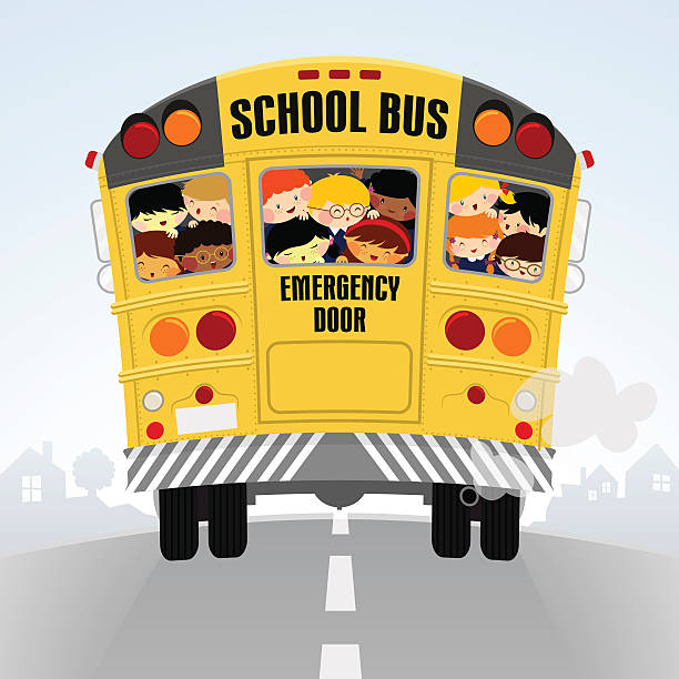 schoolbus. back to school, 행복함 kids 일러스트 - back to school child first day of school school bus stock illustrations