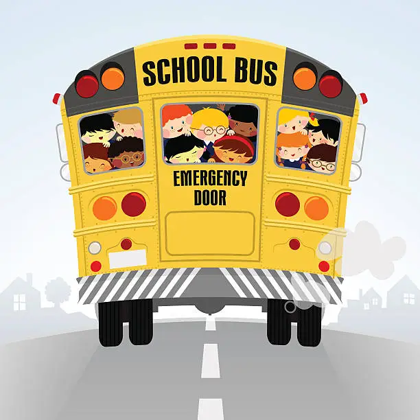 Vector illustration of Schoolbus. Back to school, happy kids illustration