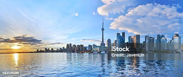 Panorama Of Toronto Skyline At Sunset In Ontario Canada Stock Photo - Download Image Now